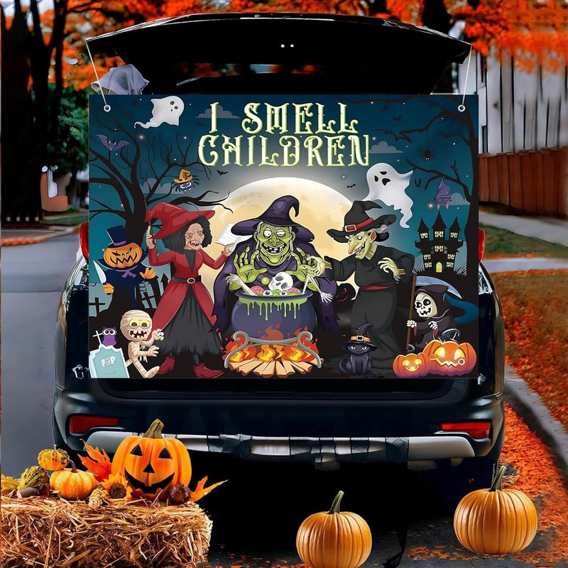Pedel Halloween Trunk Or Treat Car Decoration Kits for Suv Banner, I Smell Children Backdrop Banner for Halloween Archway Garage Door Haunted House Car Trunk Decor - Image 1